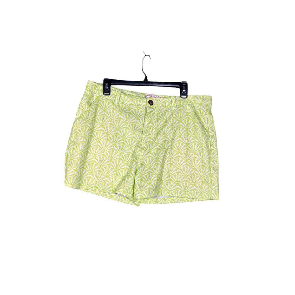 Stella Parker Collection Shorts Womens 14 Lime White Geometric Fan Print